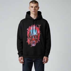 VLONE Limited Edition Skully Red Flame‎ Hoodie Black